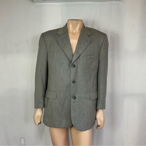 Yves Saint Laurent Vintage Gray Beige Wool 3 Button Front Blazer Coat Suit 54 - Picture 3 of 15